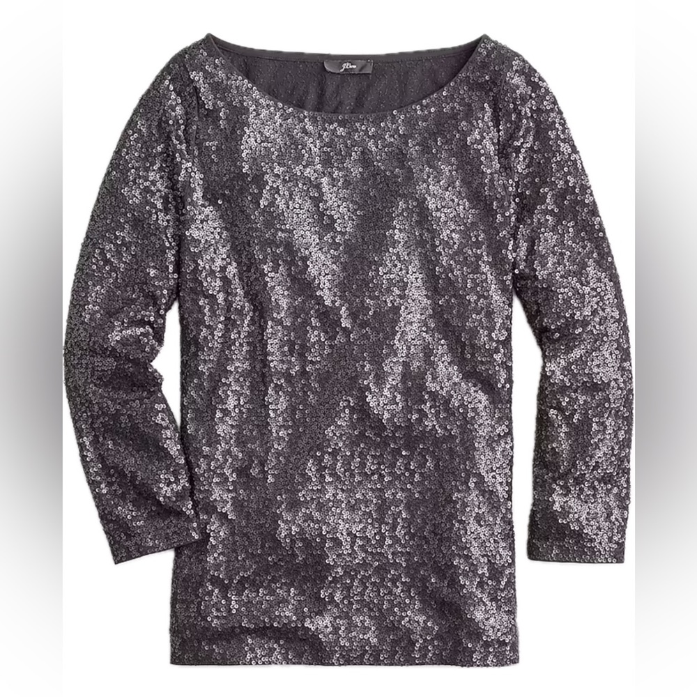 Black - JCrew Sequined 3/4 Sleeve Boatneck Top. NWoT